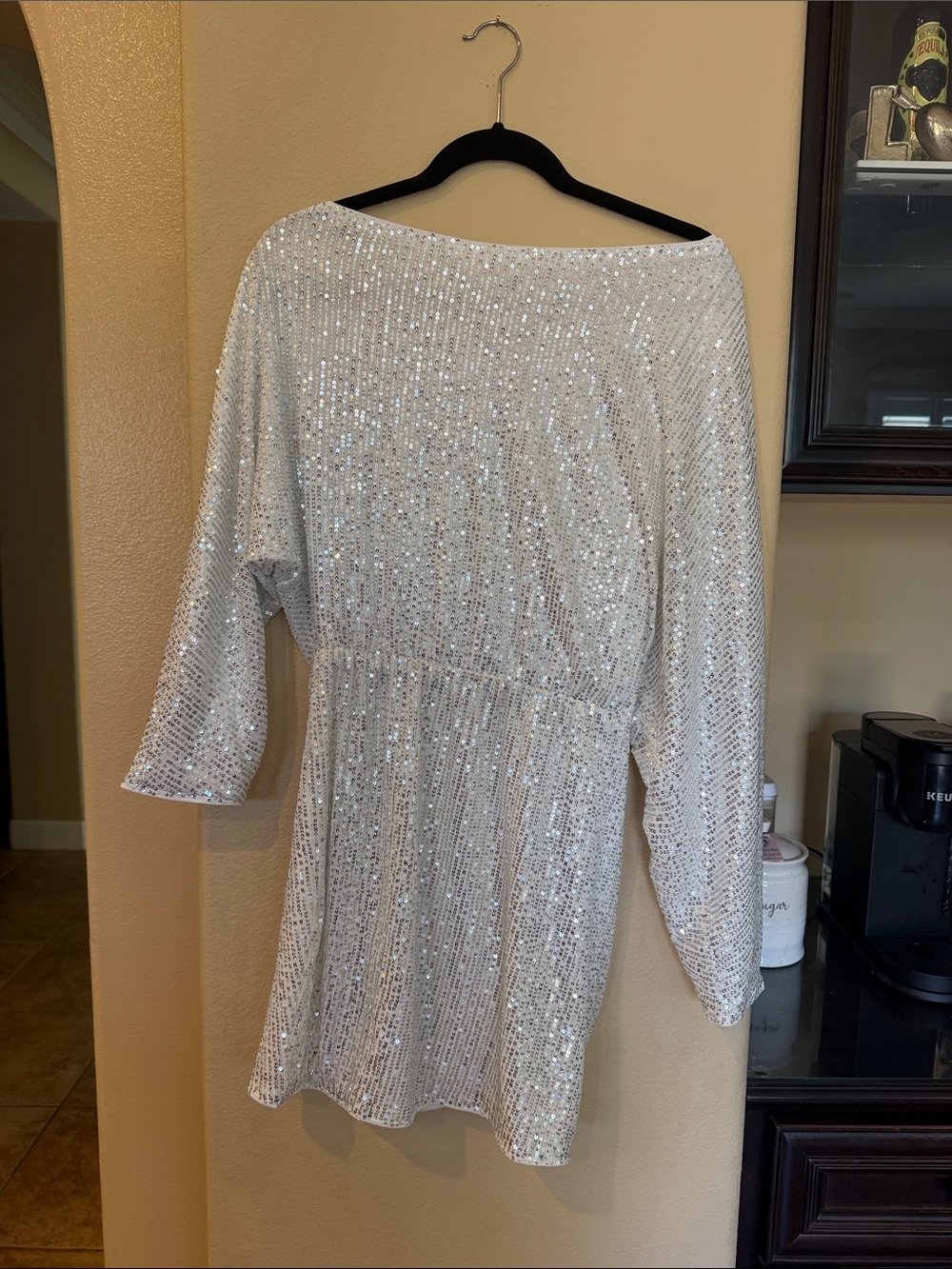 SHEIN Silver Sequin Off-Shoulder Mini Dress